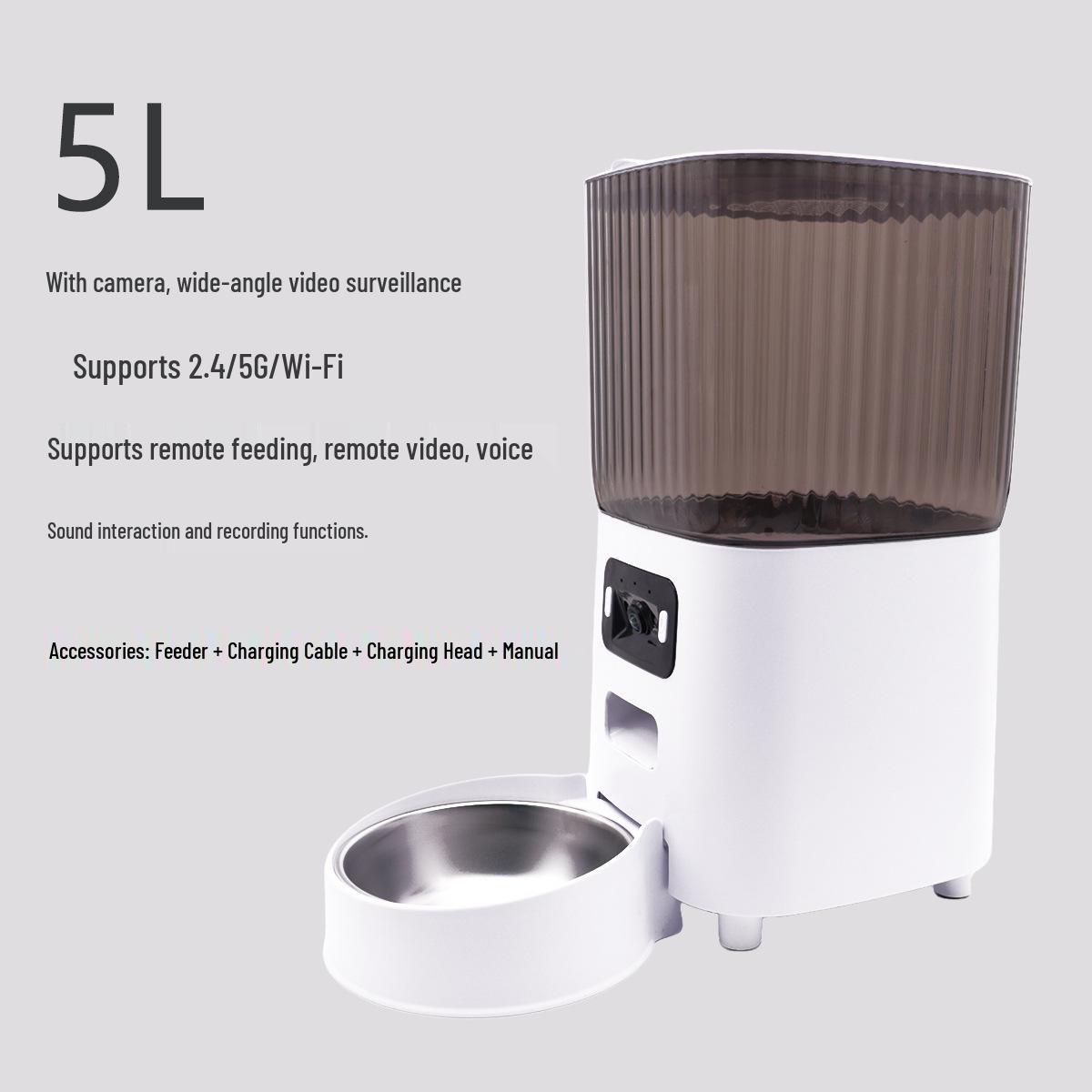 

Smart Automatic Cat Feeder with Camera, App-Controlled, Timed Feeding, Remote Control, 5L Capacity Standard