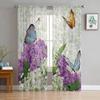 Red Flowers Planks Leaves Plant Tulle Sheer Curtains for Living Room Decoration Window Curtain for Bedroom Voile Organza Drapes