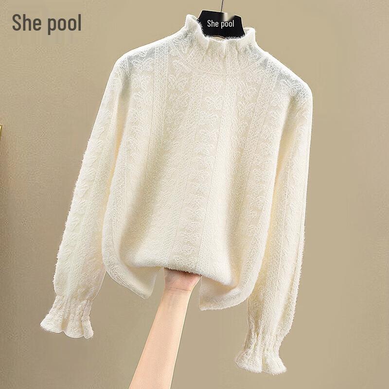 

Women s Half-High Collar Solid Knit Sweater M