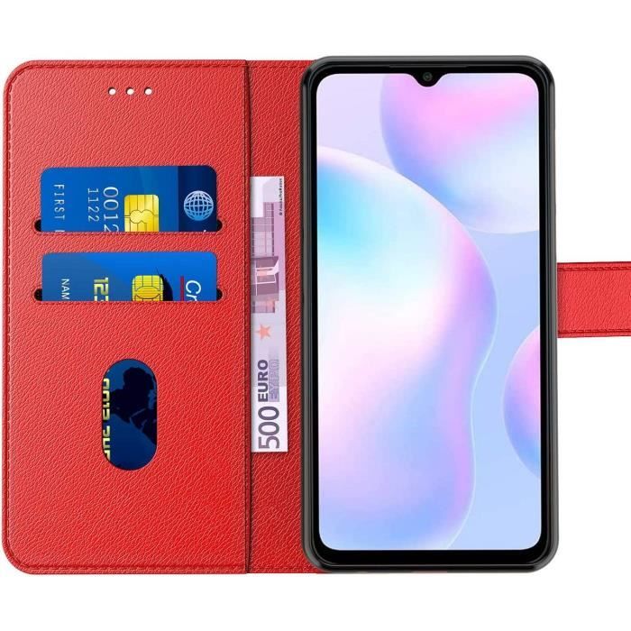 Coque et 2 Verres Trempés pour Xiaomi Redmi A1/A2 - E.F.CONNECTION - Rouge - Effet Cuir - Semi-rigide - Flexible