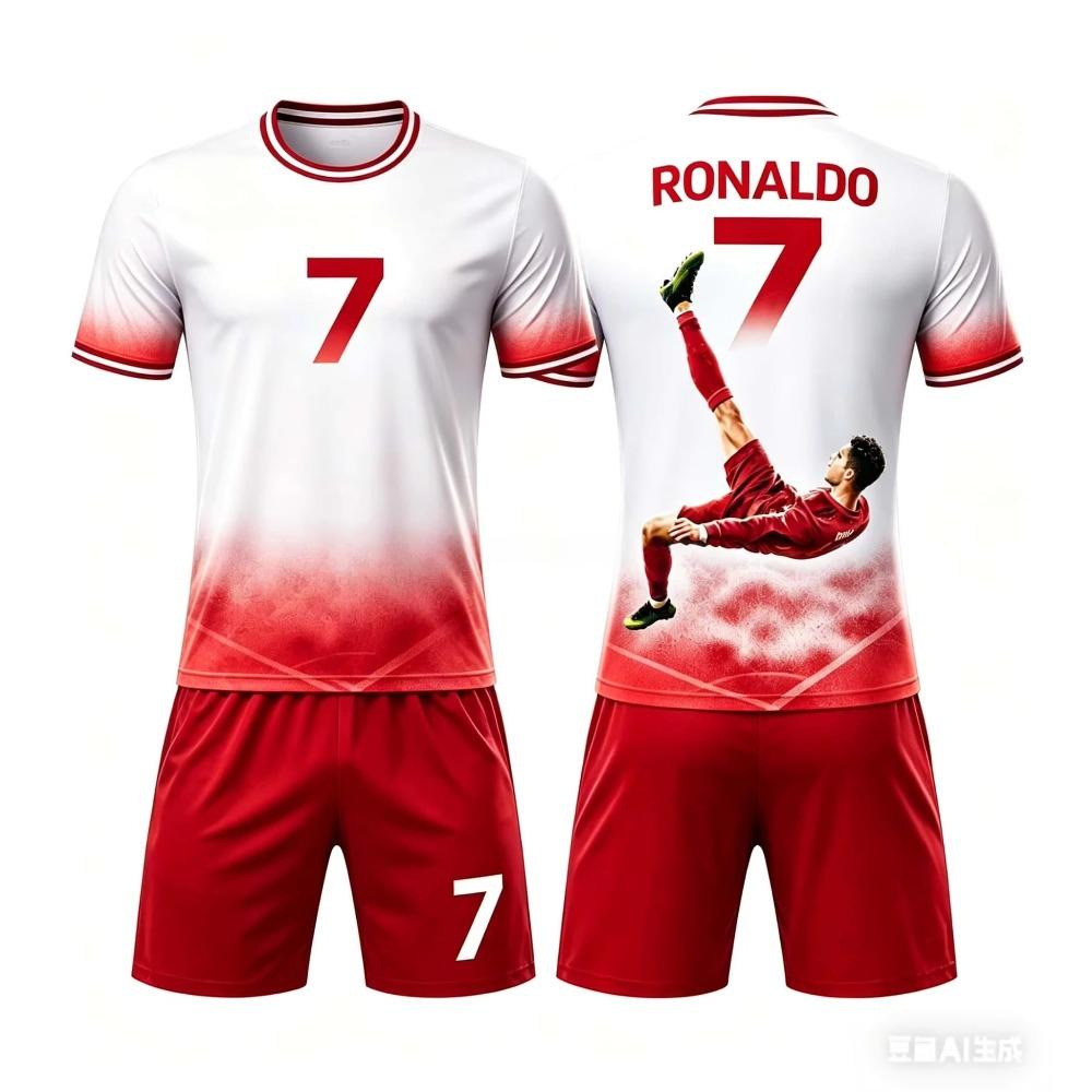 2026 Summer New Hot Selling Fashion Ronaldo Football Jersey Sports Short Sleeved T-shirt and Shorts Set Soft Family Kids Tees