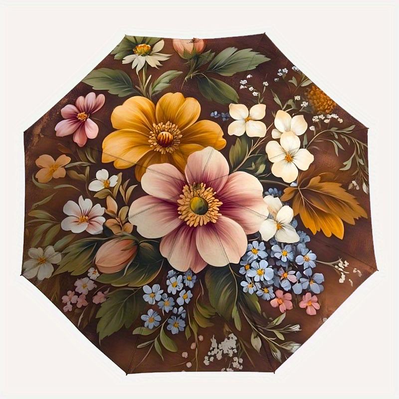 1pc Vintage Floral Bouquet Umbrella with Plastic Handle,Suitable for All Seasons Home Travel Outdoor UmbrellaB1621