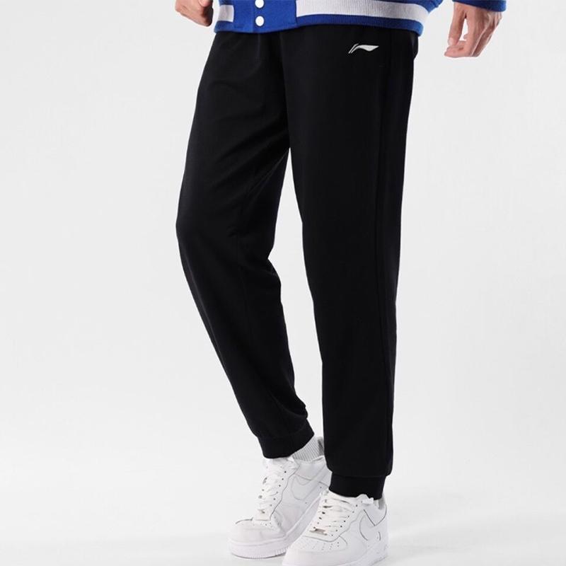 Li Ning Logo Embroidered Fleece Thick Warm Sweatshirt Set Unisex Sweatshirt Black YWDT333-2+AKLT809-1