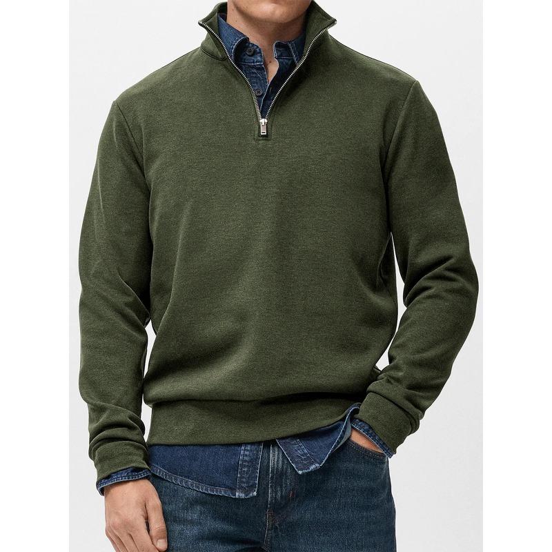 Men Quarter Zip Sweatshirt Long Sleeve Stand Collar Solid Color Casual Pullover