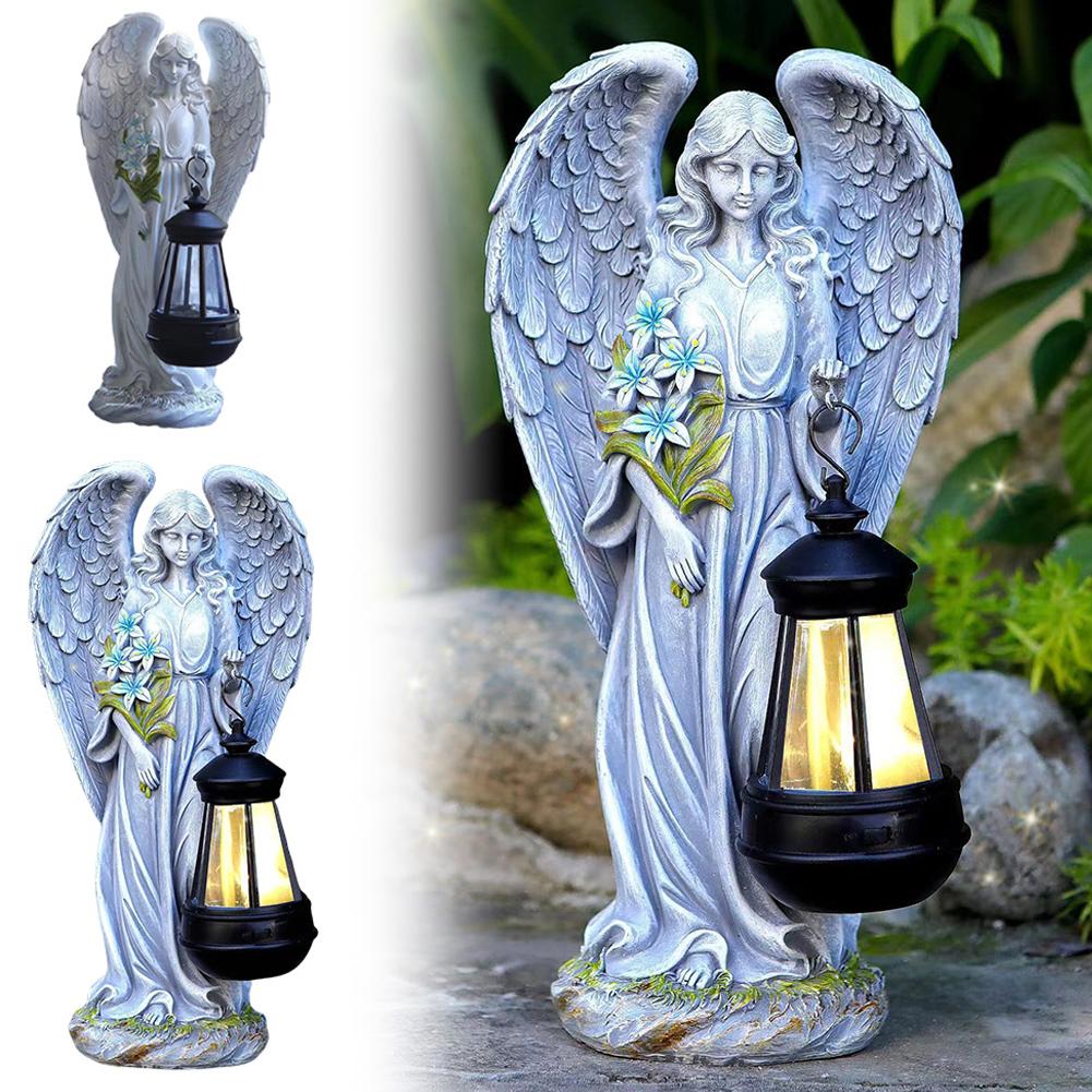 Solar Fairy Wings Statue Lamp Waterproof Angel Ornament Light Auto On & Off Fairy Figurine Decor Lamp for Outdoor Garden Decor