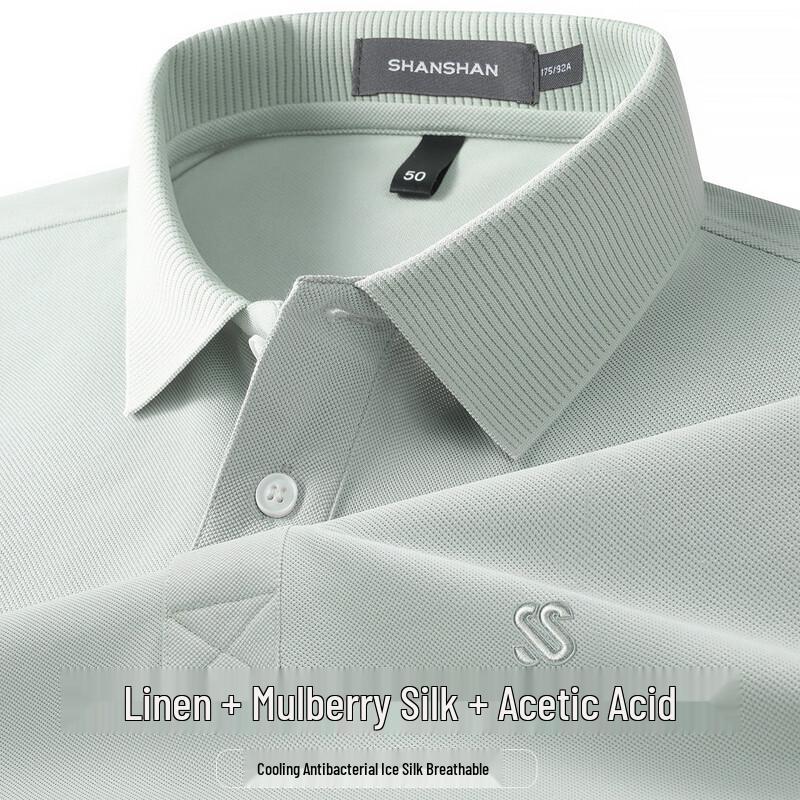 SHANSHAN Men s Linen Silk Blend Cool-Feel Polo Shirt XL