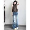 American-Style Small Retro Low Waist Denim Women's Summer Loose Feeling Loose Design Straight-leg Mop Pants