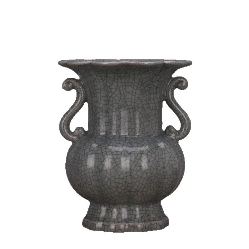 Song Dynasty Style Celadon Melon-Ribbed Double-Ear Vase Antique Imitation