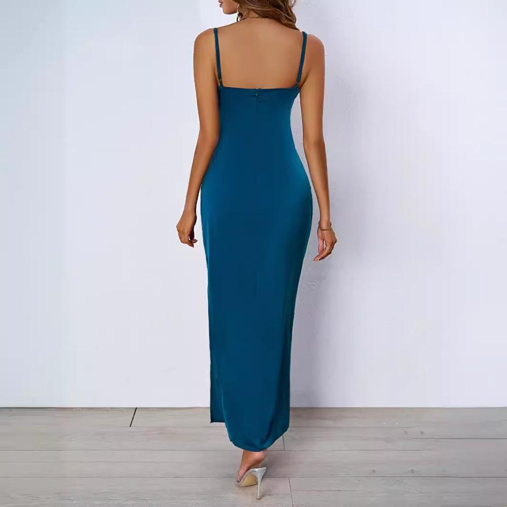 Fashionable Suspender Backless Sexy Slit Dress
