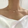 Korean Version of Simple Freshwater Pearl Necklace Niche Design Double-layer Collarbone Chain Versatile Sweater Chain