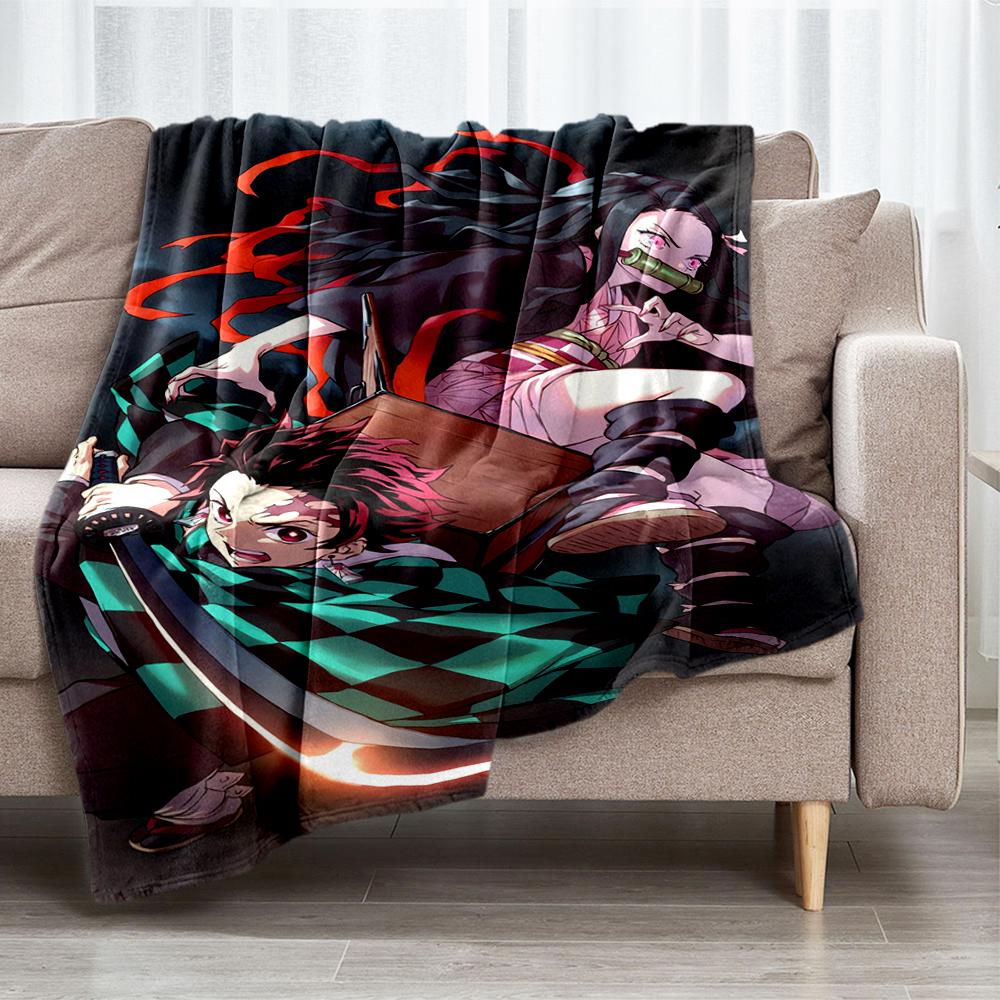 Demon Slayer Theme Printed Blanket - Perfect for Couch, Bed, Travel & Outdoor Use | Machine Washable, Cozy & Durable.
