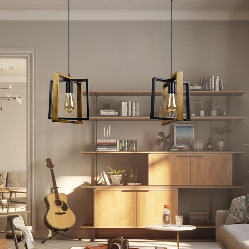 American Chandelier Lamp Retro Iron Wood Pendant Lamp Bar Restaurant lamp Creative Hanging light Household Luminaire appliance