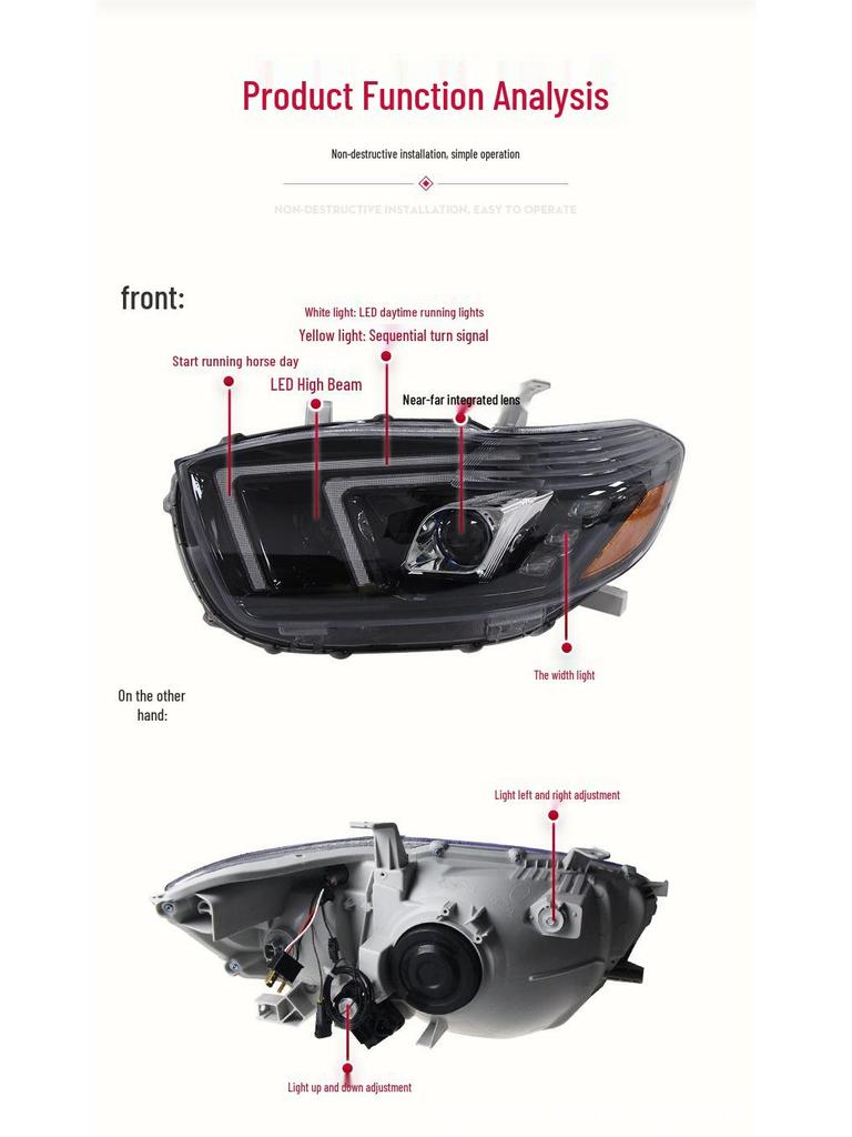 07-11 Toyota Highlander LED Headlight Assembly with Sequential Turn Signal