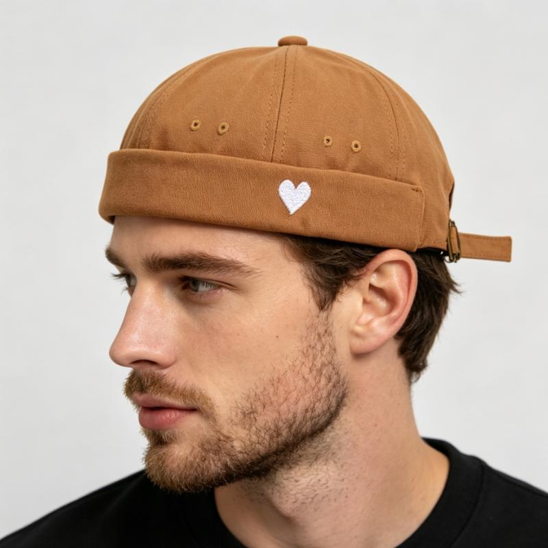 Unisex Heart Embroidered Docker Hat Brimless Skullcap for Women Daily Street Wear