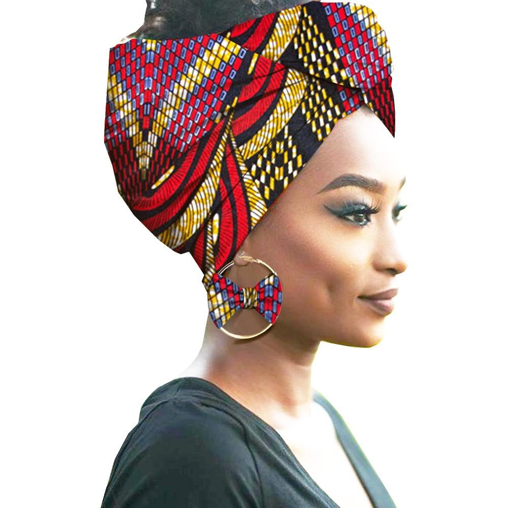 African Print Women Head Bandana Cotton With Matching earring Balaclava Headscarf Bandana Mujer Headband Set Hair Accessories