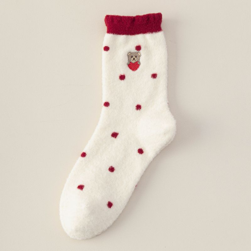 Christmas Tube Socks Bright Red Embroidered Floor Socks Winter Socks Australian Velvet Warm And Thickened