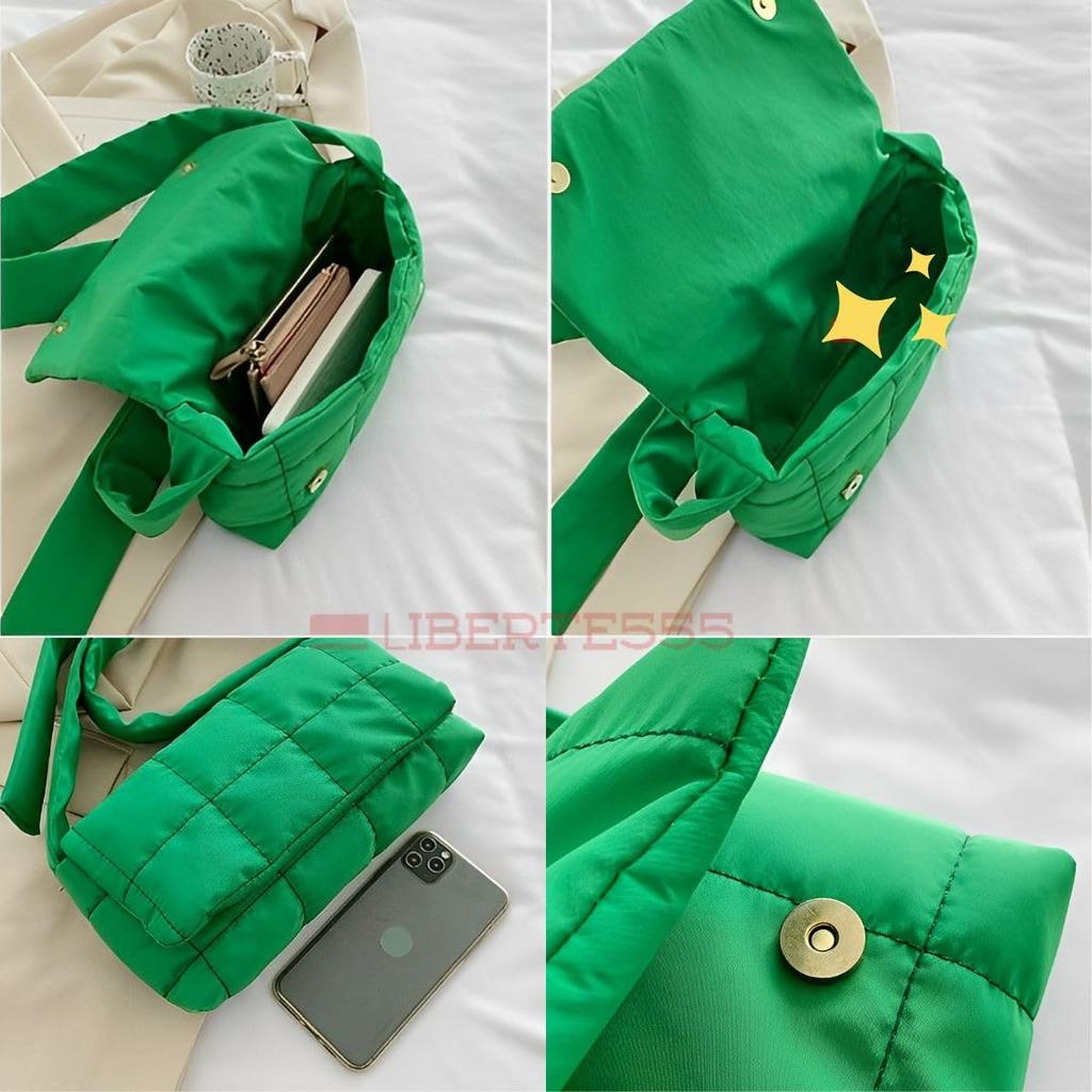 Liberte555 Prošívaná taška přes rameno ve stylu Bottega Veneta, Dámská taška Nubi (Zelená)