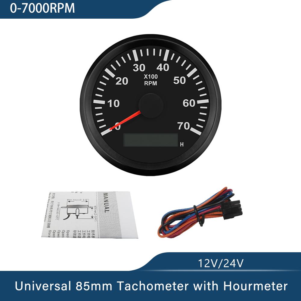 Universal 85mm Tachometer Engine RPM Gauge Set with Hourmeter for Car Boat Truck