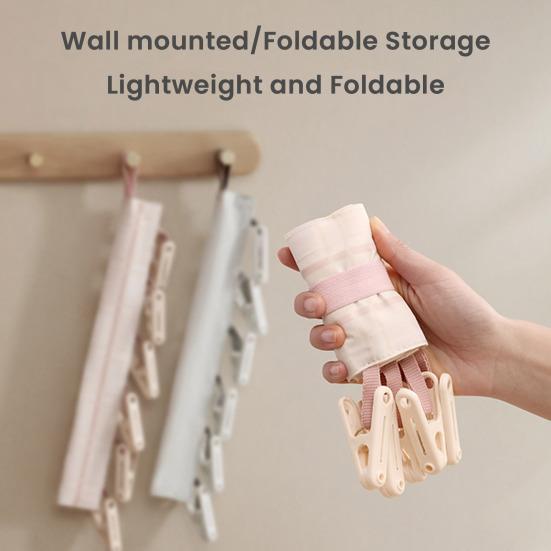 Travel Hanger with 6 Clips Strong Load-bearing Fastener Tape Design Portable Folding Clothes Hanger Clips Towel Drying Rack