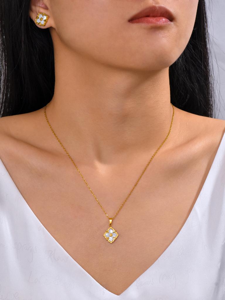 1 piece 18k Gold plated stainless steel lucky clover pendant necklace for women's daily accessories jewellery bracelet earrings