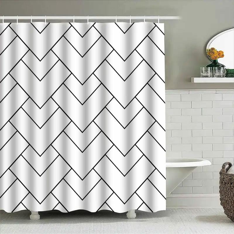 White Black Chevron Shower Curtain Home Decor, Bath, Kitchen Decorations Modern Design Pattern For Bathroom Window Available In