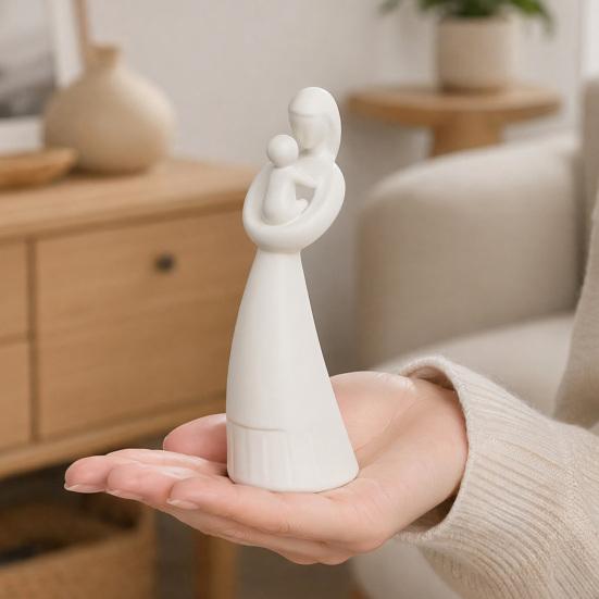 yangyizhi 3D Printed Mother and Child Sculpture, Matte White Abstract Embrace Statue with Anti-Tipping Base, Minimalist Home Decor for Living