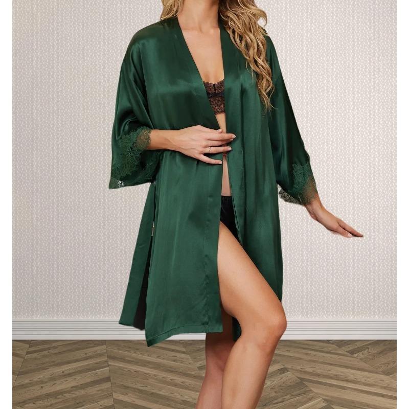 

Чистый шелк Повседневный женский халат с поясом Синий кружевной декорированный свадебный халат Халат Ночная рубашка Вечернее платье XL