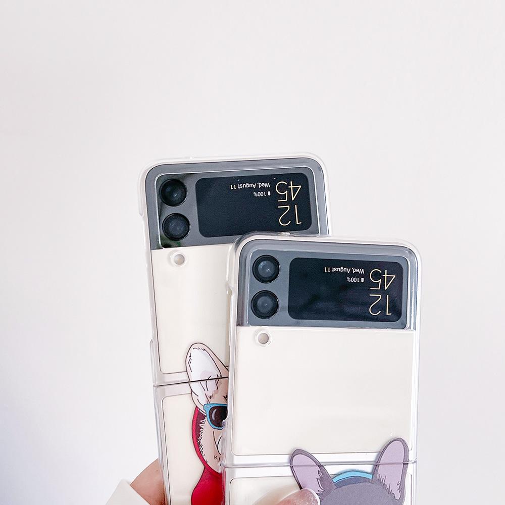 For Samsung Galaxy Z Flip 4 3 Case Cartoon Dog Painted Transparent Shockproof Hard Back Cover For Samsung Z Flip4 Zflip3 5g Case