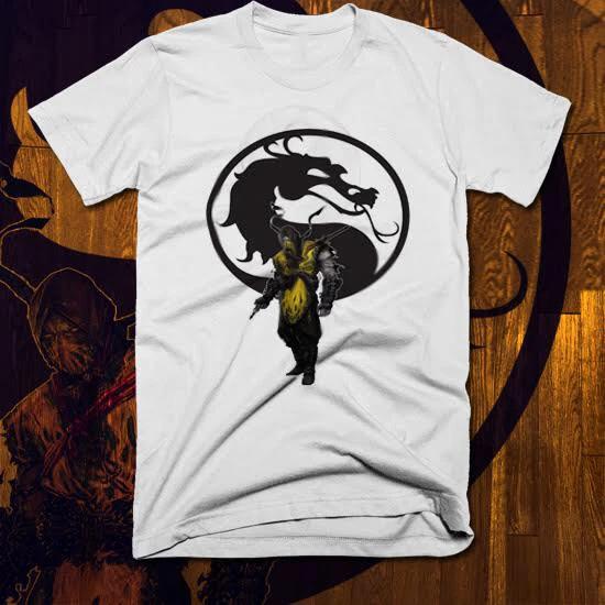 Retro Mortal Kombat T-shirt scorpion finish Him Vintage Martial Arts game New 4XL