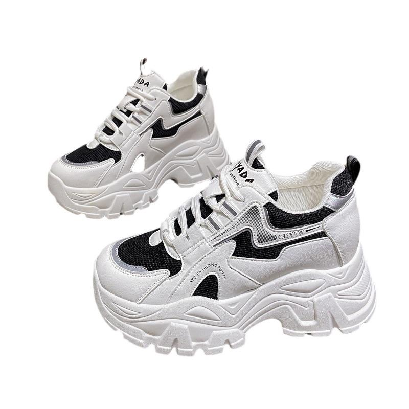 Hot Selling Women's Platform Sneakers Summer 2025 New Net Face Casual Sports Shoes Women's Thick Soled Lace-up Vulcanized Shoes