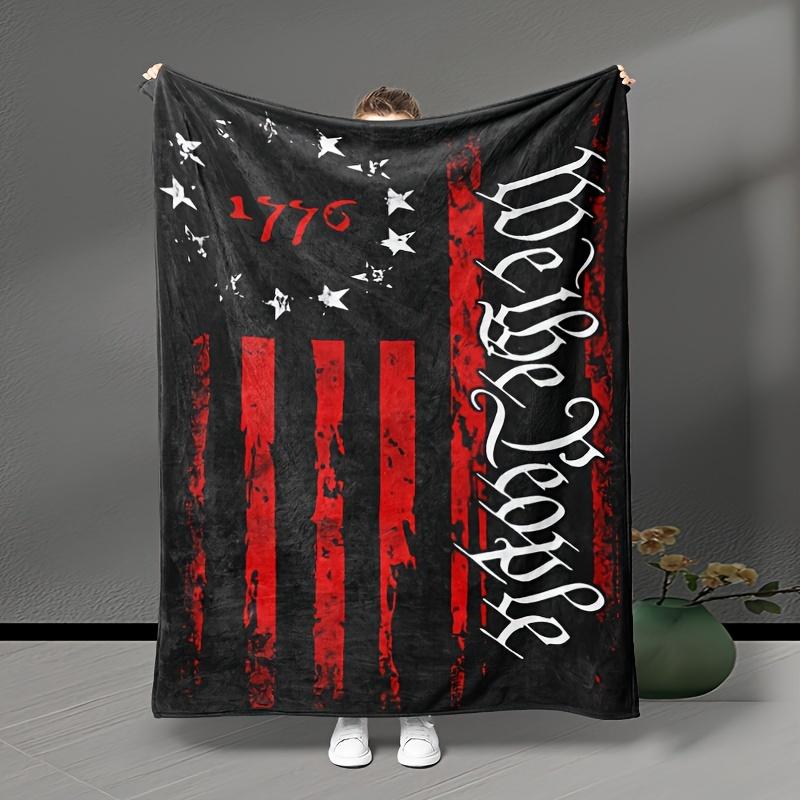 We The People 1776 American Flag Blanket Patriotic Home Decor Red Black Stars Stripes USA Independence Day Gift Soft FleeceThrow 75x100cm