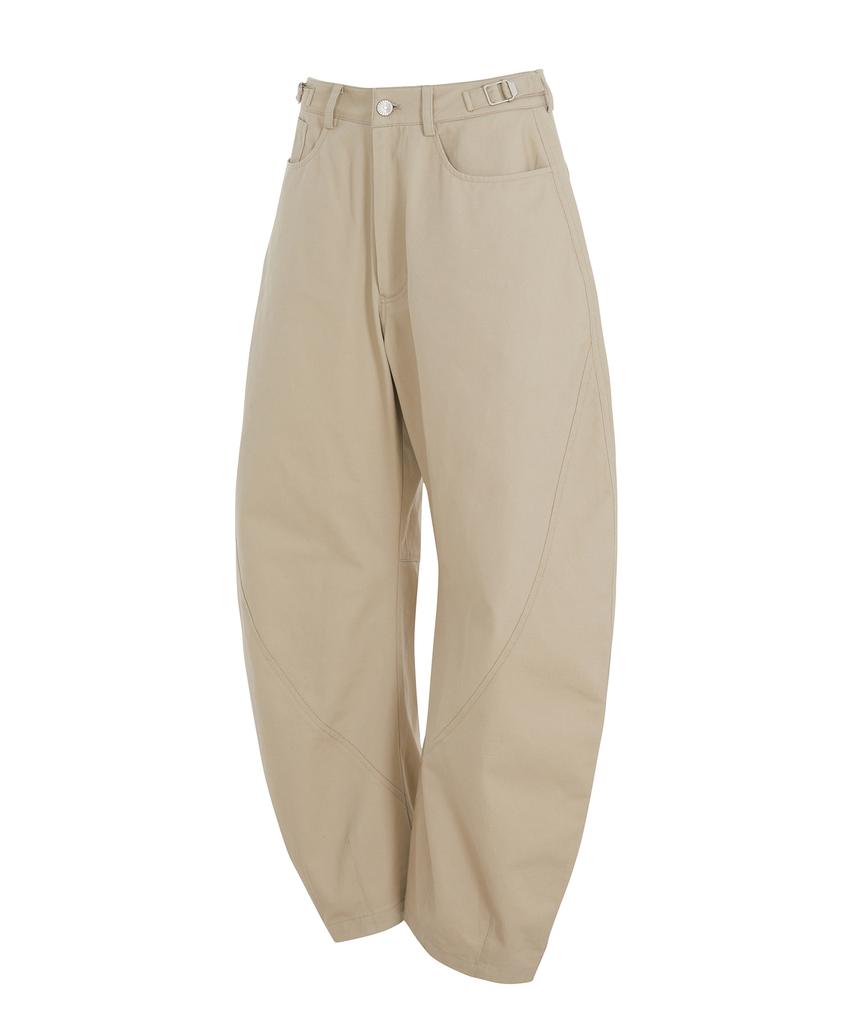 Sekeondeusolteu Balloon Tab Curved Cotton Pants (Beige)