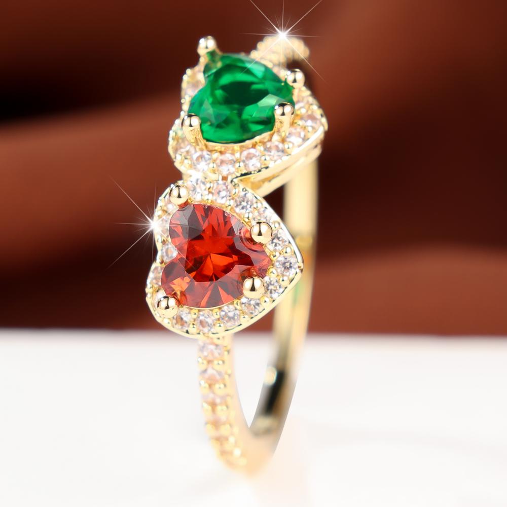 Delicate Gold Color Dual Heart Zircon Ring for Women Daily Wear and Party