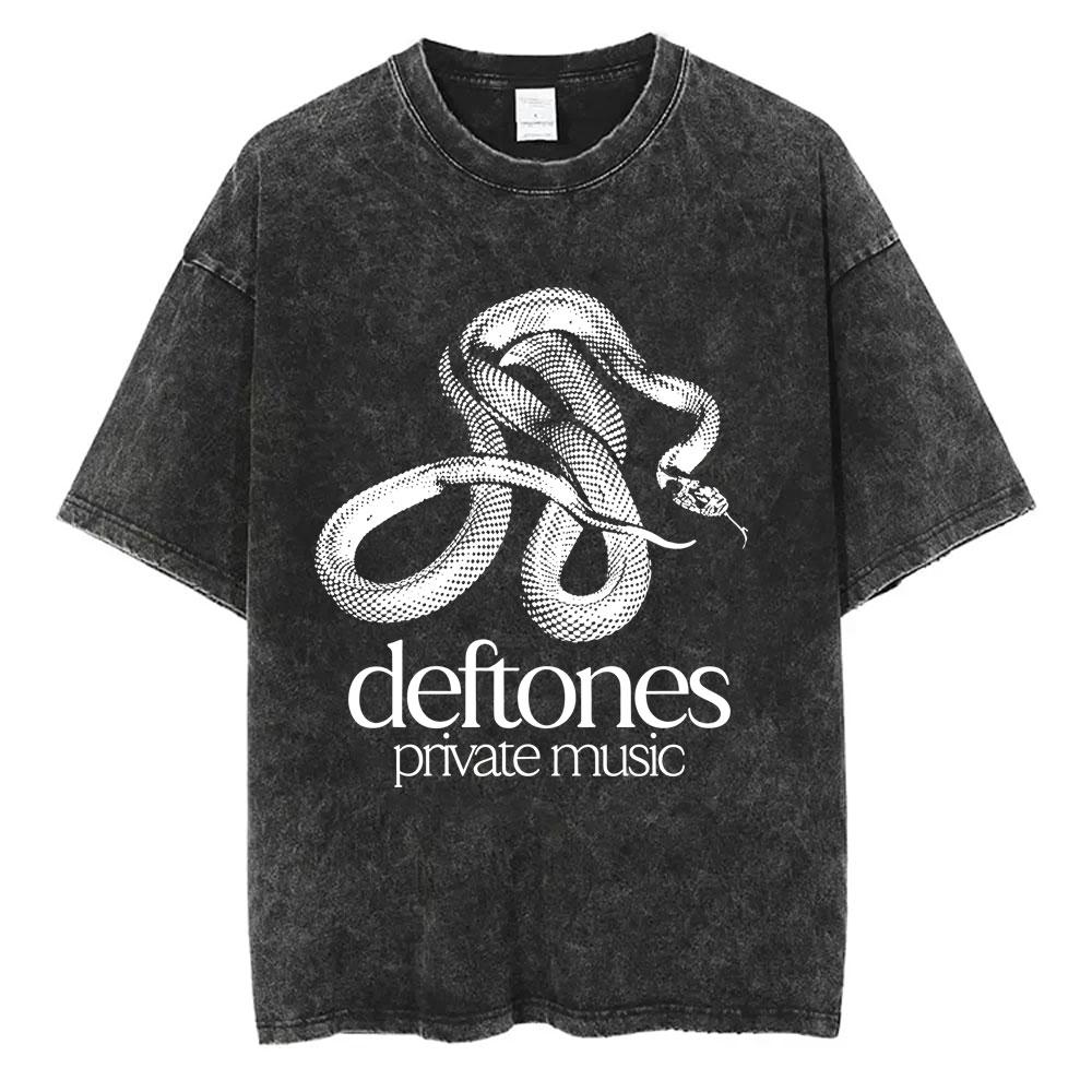 Washed Vintage Rock Band Deftones Private Music Tour Tshirt Men Women Fashion Casual Oversized T Shirts Streetwear Unisex