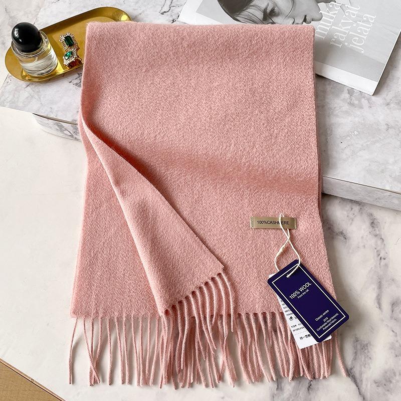 Pink autumn and winter pure cashmere scarf women's thickened water ripple solid color couple scarf to keep warm
