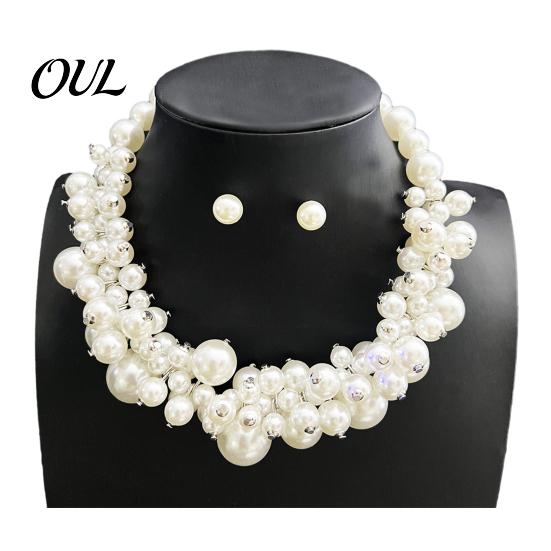 Elegant Choker Jewelry 1 Set Chunky Faux Pearl Jewelry, Beaded And Luxurious Cluster Necklace Earrings, Metallic for Women Dinner Parties Wedding Off
