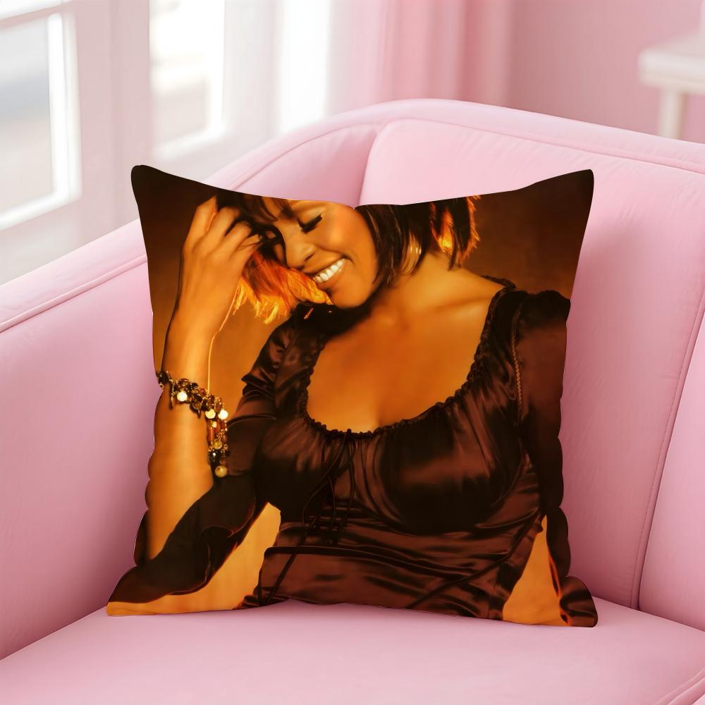 W-Whitney Houston Album Cover Cushion Cover Pillowcase Short Plush Invisible Zipper Room Sofa Cushion Cover
