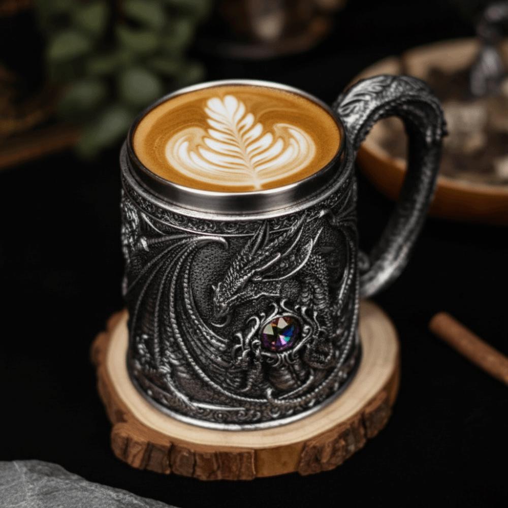 304 Stainless Steel Inner Gothic Flying Dragon Beer Stein Insulated Coffee Mug  Vintage