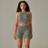Seamless Peach Back Five-piece Set Solid Color High Waist Tight Jacquard Back Bra Vest Yoga Pants Set