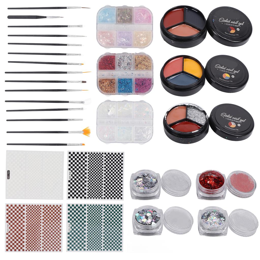 29pcs Nail Art Tool Kit Solid Gel Polish Glitter Sequins Sticker Nail Art Brush Set for Nail Artist
