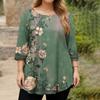 Top Moda da Donna Stampa Floreale Taglie Forti Manica 3/4 Orlo Arrotondato Girocollo