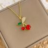 Colorful Zircon Cherry Pendant Necklaces For Women And Girls Stainless Steel Fashion Romantic Jewelry Accessories Gifts