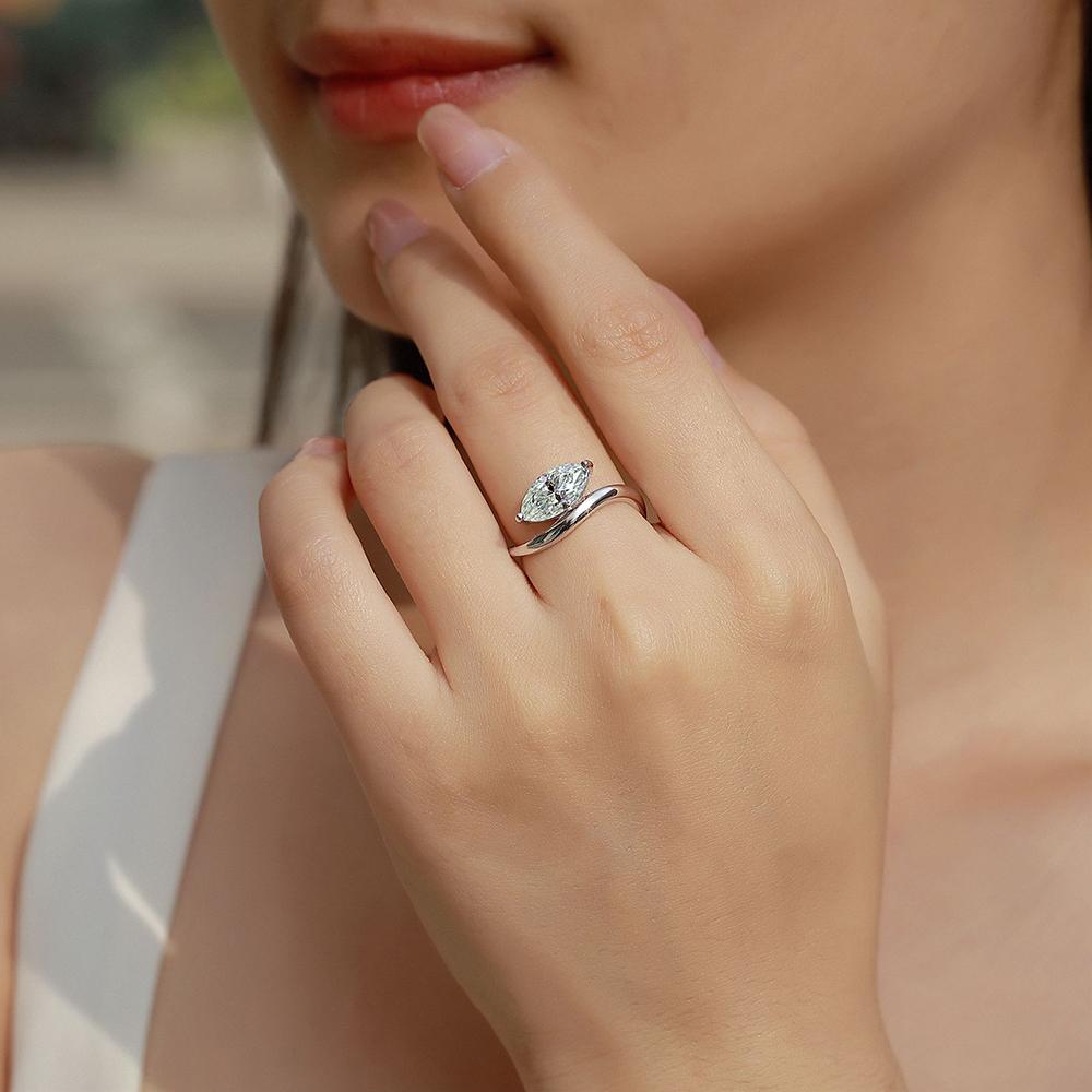 2CT Marquise Cut Moissanite Solitaire Engagement Ring for Women   CopperEast West Marquise Ring Wedding Band Jewelry