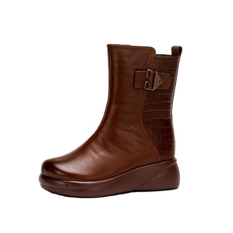 Medium tube Martin boots women's 2025 winter new comfortable soft-soled mother shoes popular thick-soled velvet warm snow boots