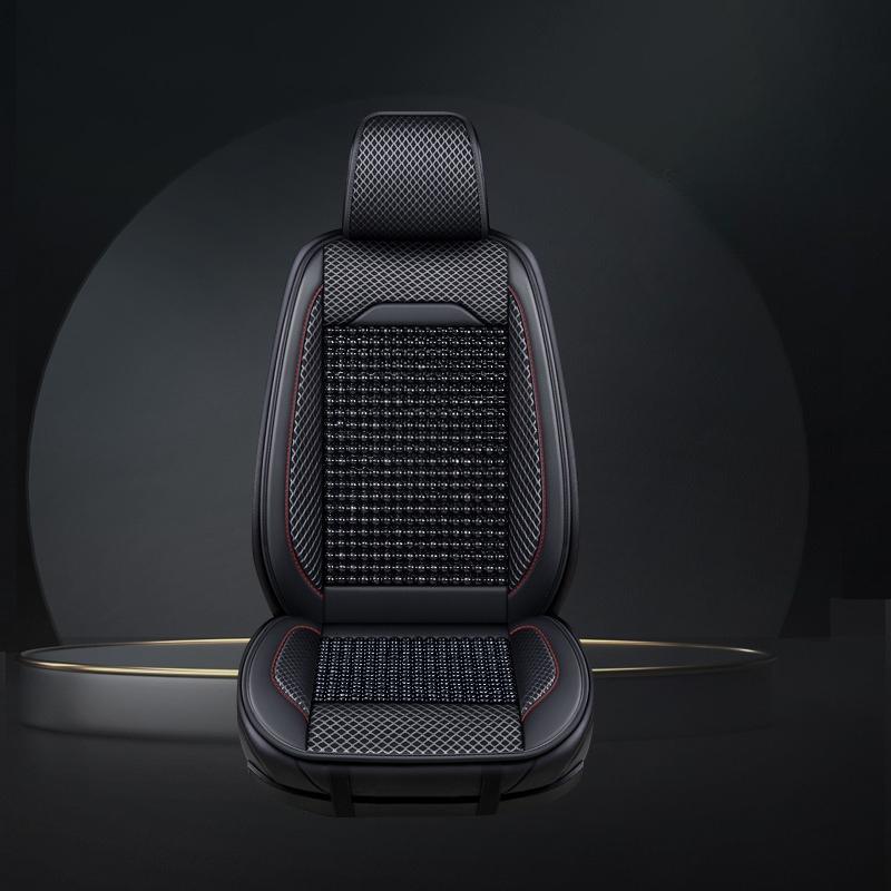 Luxury PU Leather & Wooden Bead Car Seat Cushion – Breathable, Durable & Easy-Clean – Fits Most Cars, Trucks,  and SUVs