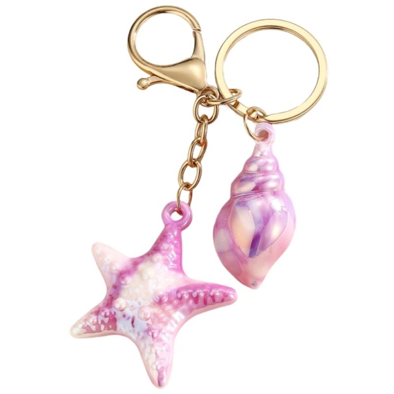 Unique Acrylic Shell Keychain Simulation Conch Starfish Pendant Key Ring Handmade Bag Accessory for Women and Girls