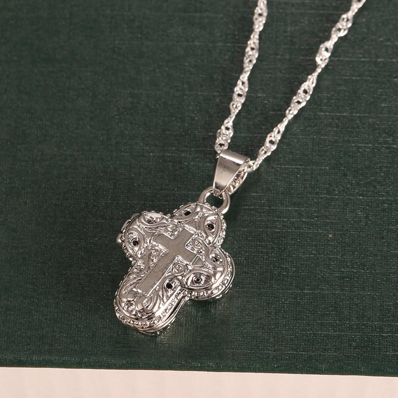 Vintage Magnetyczny Wisiorek Pudełko Pobożny Chrześcijański Krzyż Łańcuszek Naszyjnik na Boże Narodzenie Mężczyźni Kobiety Biżuteria na Imprezę Prezent Urodzinowy