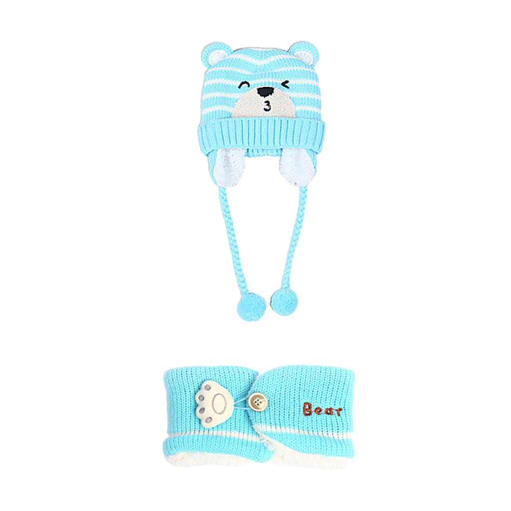 Unisex Winter Baby Bear Knit Hat Scarf Earmuff Warm Set