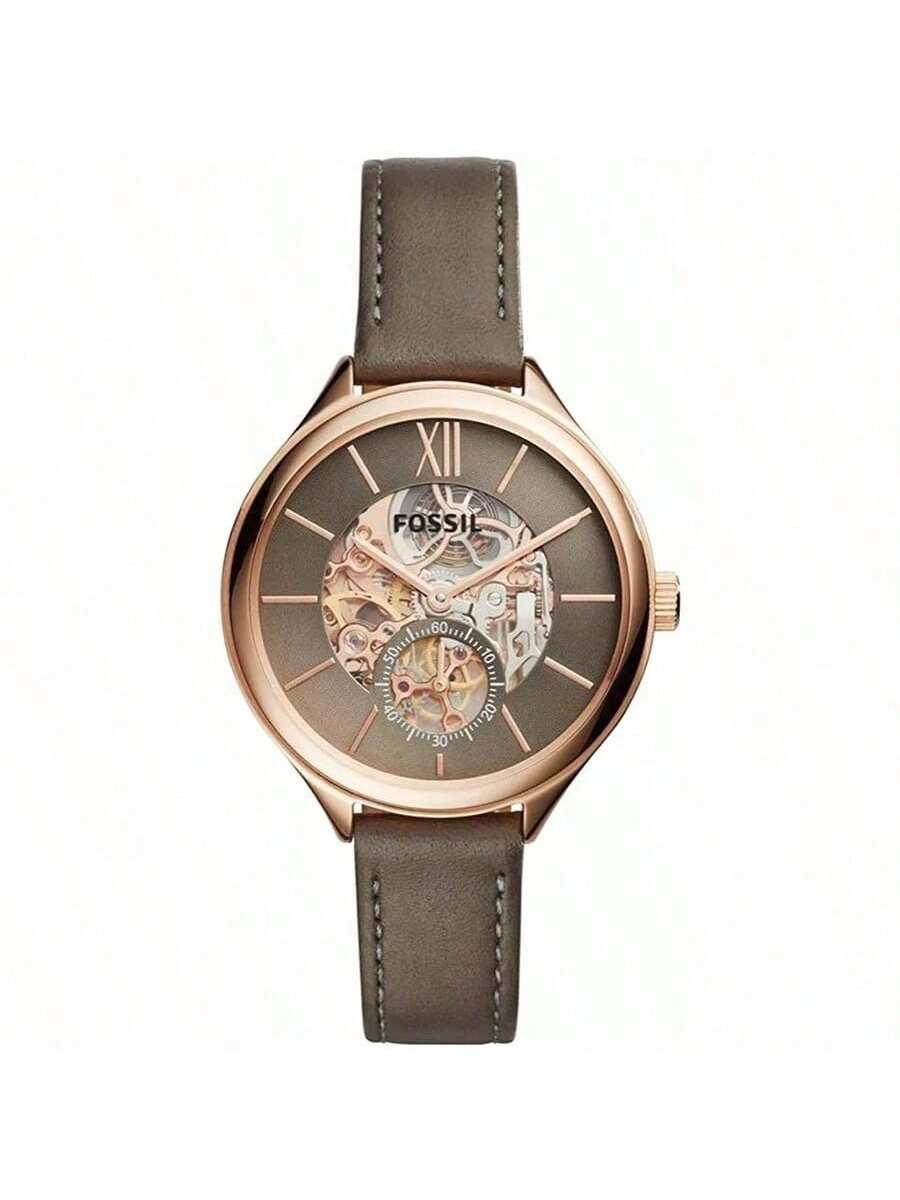 

Women s automatic mechanical watch, dial hollowed-out design, leather strap, versatile fashion textured dial, business perfect commuting. BQ3265 коричневий