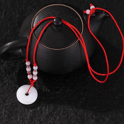 Buddhistický bílý nefritový ručně tkaný náhrdelník s přívěskem Lotus Guanyin Buddha Long Life Lock Přívěsek Lucky Necklace
